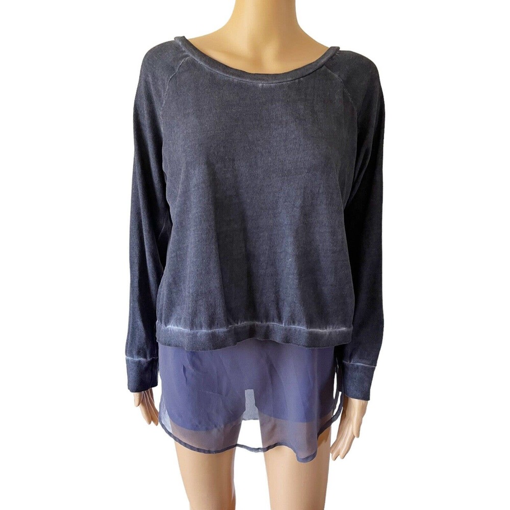 Casual Corner Pale Blue Layered Knit Chffon Pullover Long Sleeve Shirt Sz Large